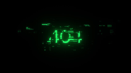 3D rendering error 404 text with screen effects of technological glitches