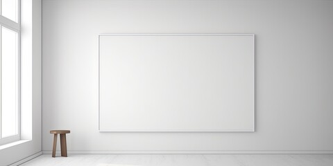 Minimalist room with a big blank white painting on the wall.
