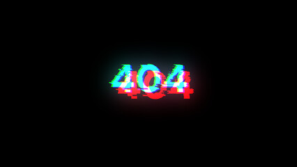 3D rendering error 404 text with screen effects of technological glitches