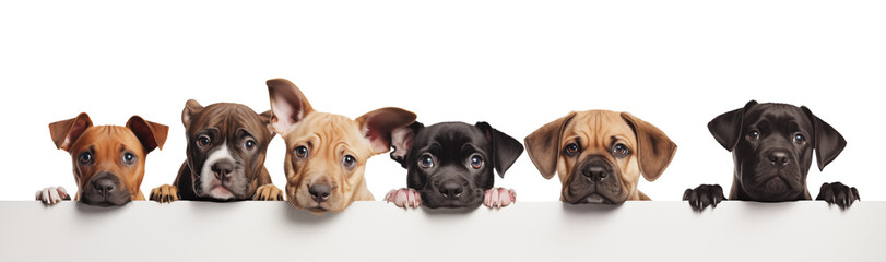 Banner with dogs in a row isolated on transparent background.