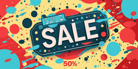 50 percent sale graphic design view. Multicoloured illustration - obrazy, fototapety, plakaty