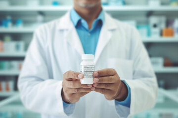 Smiling cheerful confident pharmacist in drugstore store shop Generative AI