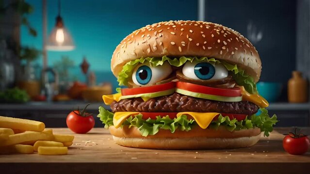 cartoon hamburger with eyes