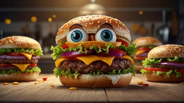 cartoon hamburger with eyes