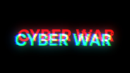 3D rendering cyber war text with screen effects of technological glitches