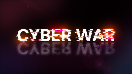 3D rendering cyber war text with screen effects of technological glitches