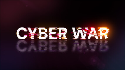 3D rendering cyber war text with screen effects of technological glitches