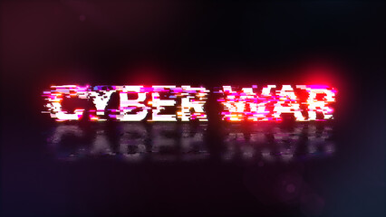 3D rendering cyber war text with screen effects of technological glitches