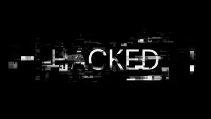 3D rendering hacked text with screen effects of technological glitches