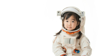 little asian girl astronaut on white background
