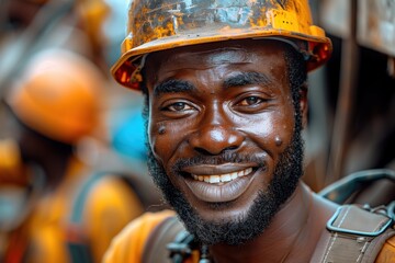 Close up of a construction worker in a hardhat, embodying labor and industrial commitment in an urban environment