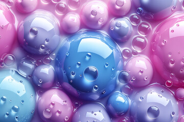 Neon colored drops Background with Purple blue foam bubbles 