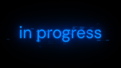 3D rendering in progress text with screen effects of technological glitches