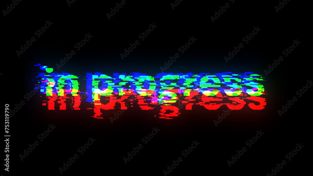 Poster 3D rendering in progress text with screen effects of technological glitches