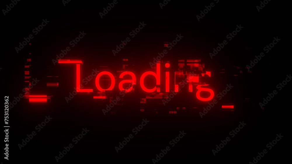 Poster 3D rendering loading text with screen effects of technological glitches
