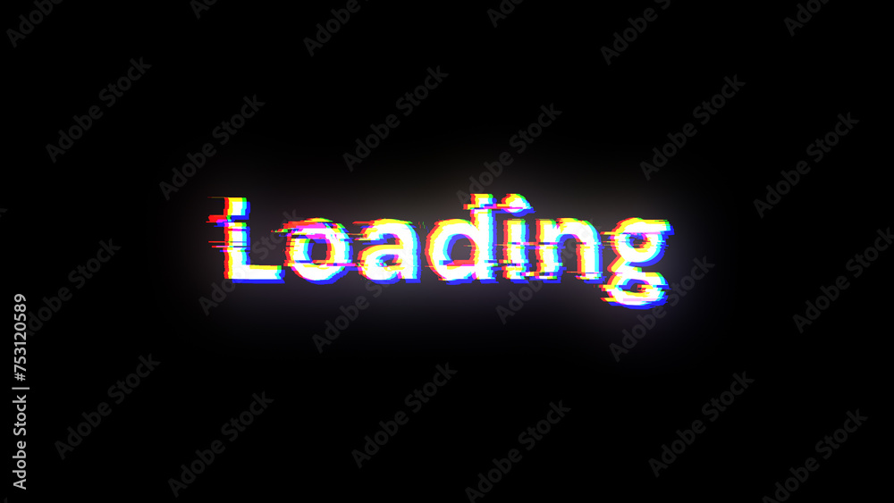 Poster 3D rendering loading text with screen effects of technological glitches