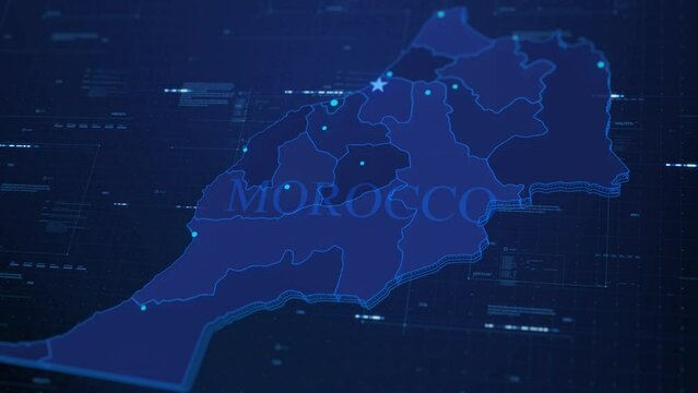 Digital technology map of Morocco with glowing network connectivity lines