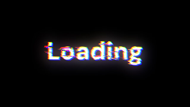 3D rendering loading text with screen effects of technological glitches