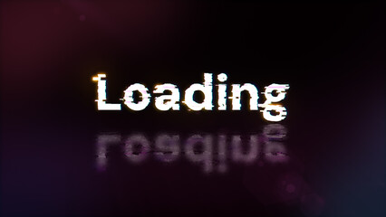 3D rendering loading text with screen effects of technological glitches