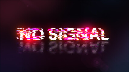 3D rendering no signal text with screen effects of technological glitches