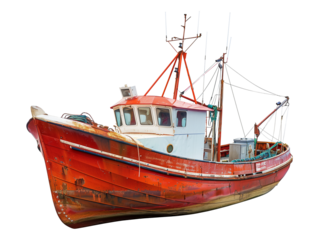 Fishing boat isolated on transparent or white background, png