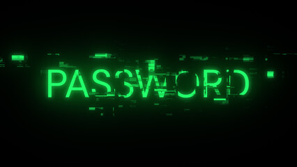 3D rendering password text with screen effects of technological glitches