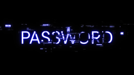 3D rendering password text with screen effects of technological glitches