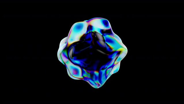 3d abstract glass morphing sphere. Rainbow reflection. 3d looping animation background.