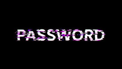 3D rendering password text with screen effects of technological glitches