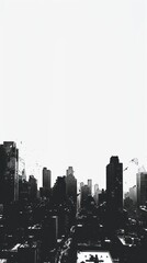 A high-contrast black and white cityscape with a stark urban feel, great for graphic design or modern art projects