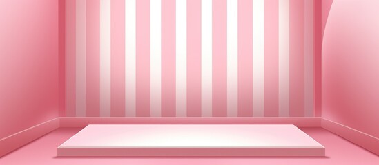 Empty Studio Interior with Pink Striped Background Display Template 2d Illustration