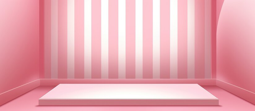 Empty Studio Interior with Pink Striped Background Display Template 2d Illustration