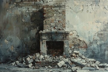 Contemporary artwork inspired by the concept of a crumbling chimney