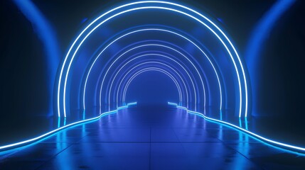 Cutting edge conceptual blue neon light item background stage