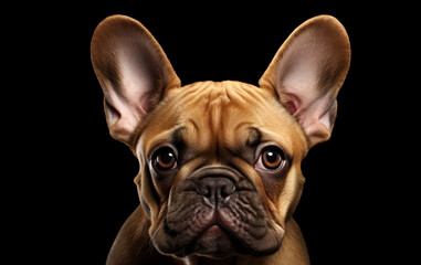 Adorable portrait of a French Bulldog against a black background