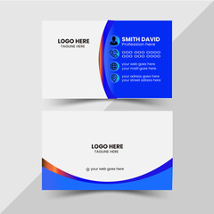 Blue modern creative business card and name card,horizontal simple clean template vector design, layout in rectangle size.