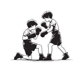 Two boxer kids training 