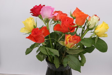 An image of a beautiful bouquet of flowers on a light background.