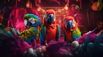Naklejka premium Parrots in a lively and social setting