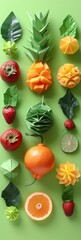 Handmade Colorful Origami Fruits on Green Background Generative AI