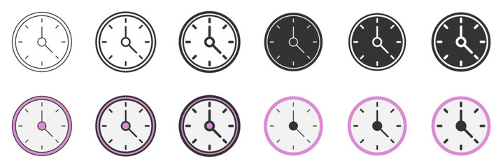 Clock time icons set