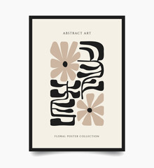 Abstract floral poster. Modern trendy Matisse minimal style. Contemporary botanical dark background. Hand drawn design for wallpaper, wall decor, print, postcard, cover, template, banner.