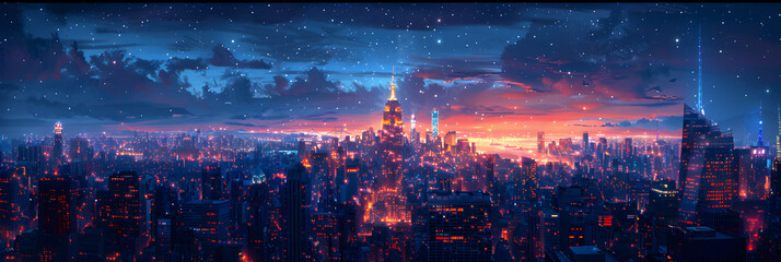  Creative City Illustration,
Glowing skyscrapers illuminate the crowded city streets below
 - obrazy, fototapety, plakaty