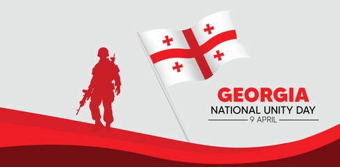 Georgia National Unity Day 9 April solider standing with waving flag vector poster
