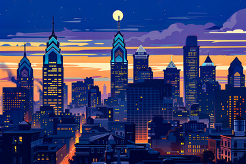 A flat vector skyline illustration of Philadelphia,  Pennsylvania. City in USA.
