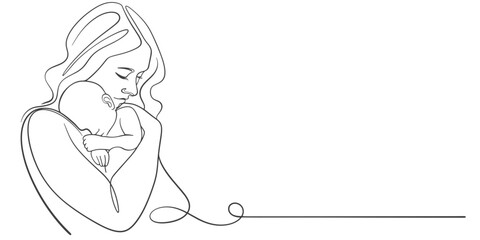 Mother and baby line art vector illustration, mothers day celebration background