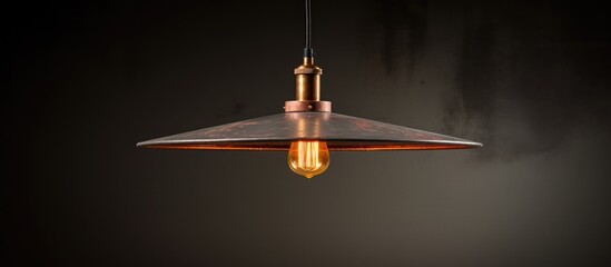 Vintage lamp made from copper metal pipe on textured concrete ceiling - obrazy, fototapety, plakaty