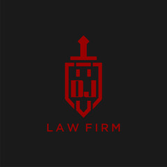 DJ initial monogram for law firm with sword and shield logo image