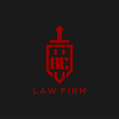 BE initial monogram for law firm with sword and shield logo image