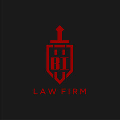 BI initial monogram for law firm with sword and shield logo image